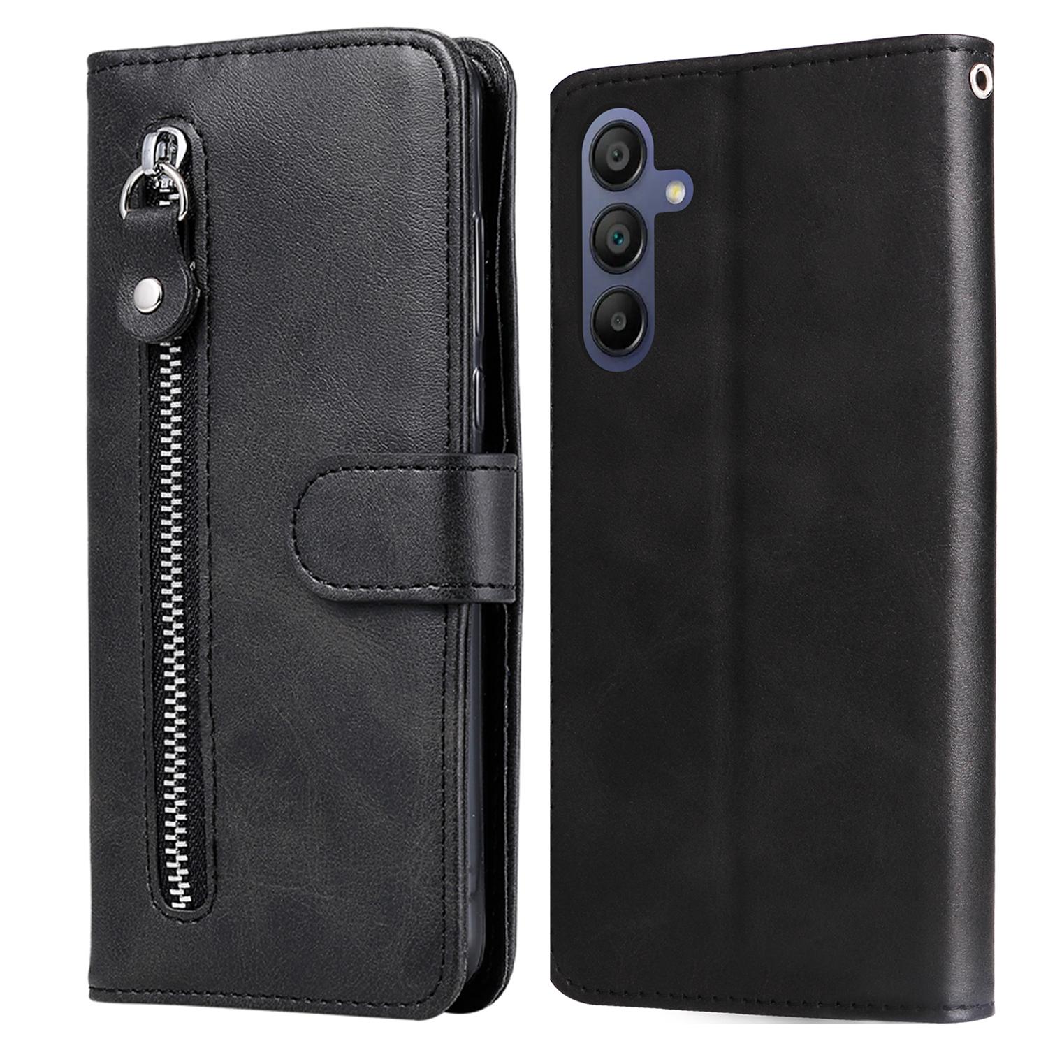 

Чехол-книжка на молнии для Samsung Galaxy A17/A26 5G/A16 5G/A16 4G из искусственной кожи с текстурой теленка Black