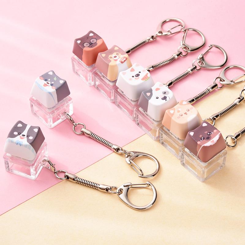 Cute Cat Dog Pendant Stress-Relief Fidget Keychain Mechanical Keyboard Keychain Dog-Themed Clicker Fidget For Backpack Study