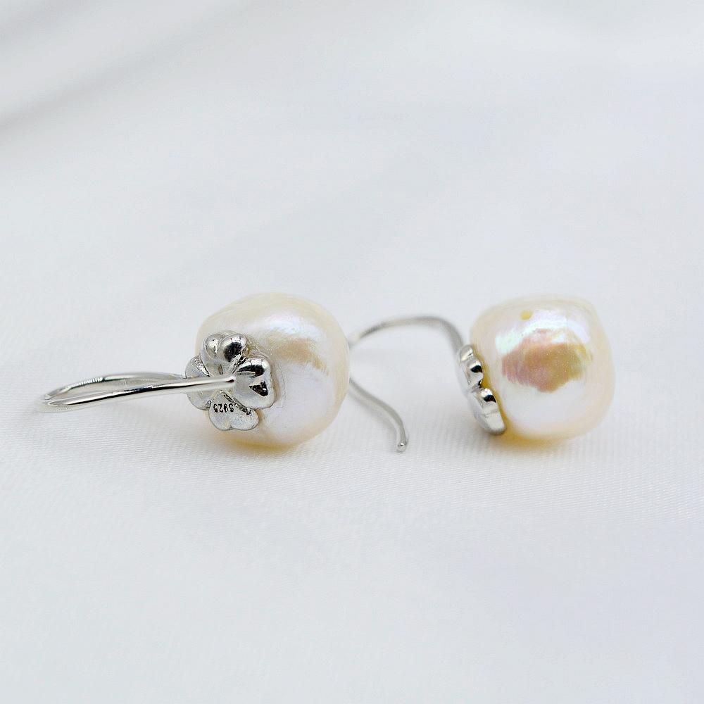 Girls Cute Sterling Silver Earrings Natural White Freshwater Pearl Small Earrings Baroque Style Fish Hook Earrings