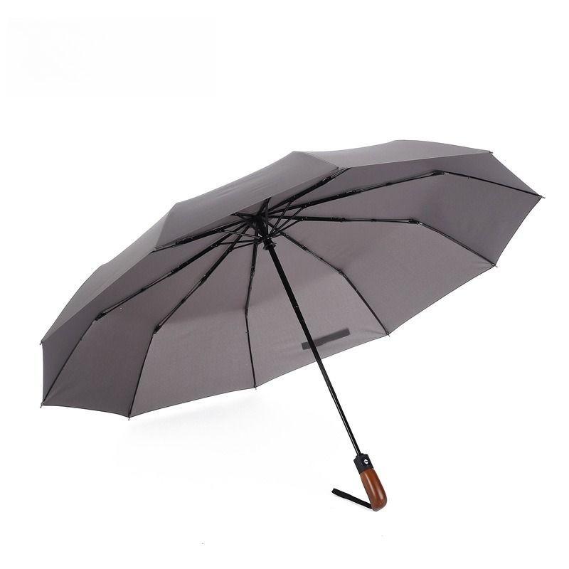 

Fully Automatic Ten-rib Tri-fold Wooden Handle Umbrella Enlarged Windproof Rainproof Business Gift Advertising Umbrella серый