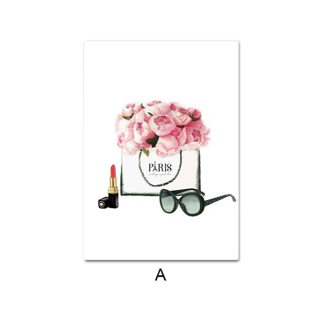 

Настенный постер с цветочным рисунком, помада, духи, каблуки, холст с принтом, живопись, скандинавская мода, красота, макияж, художественная картина, современная для гостиной 30x40cm No Frame