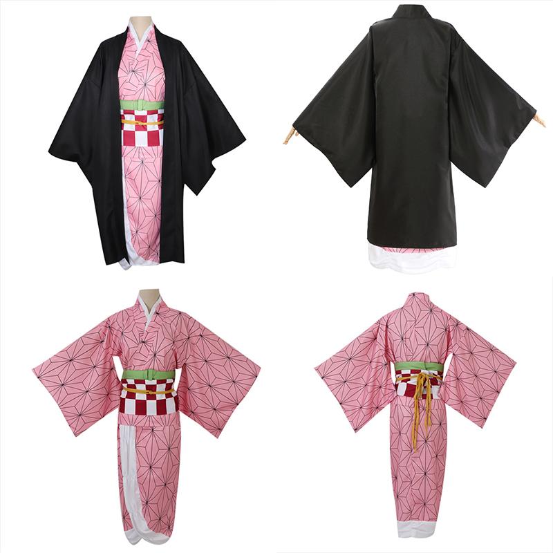 Anime Kamado Nezuko Cosplay Kostüm Cosplay Uniform Kleidung Kimono Perücke Requisiten Set Halloween Kostüm für Kinder Erwachsene