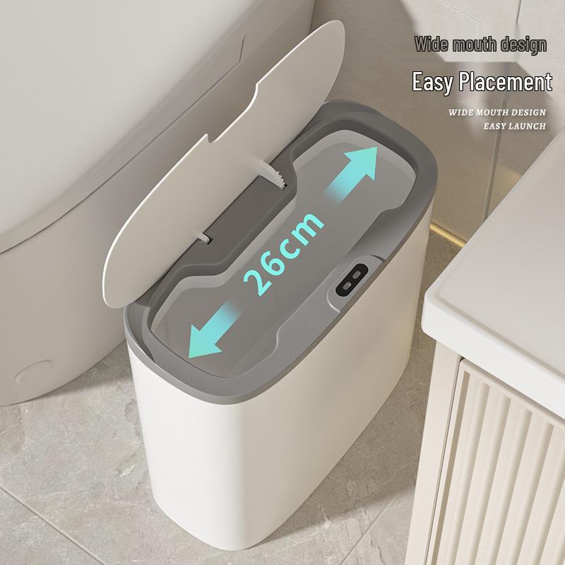 Smart Bathroom Sensor Trash Can - Quiet Flip-Top with Gentle Open/Close