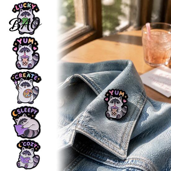 Animal Theme Pin Cartoon Raccoon Brooch Pin, Decorative Enamel Badge, Alloy Easy to Use Lapel Pins for Jackets Backpacks Hats Scarves