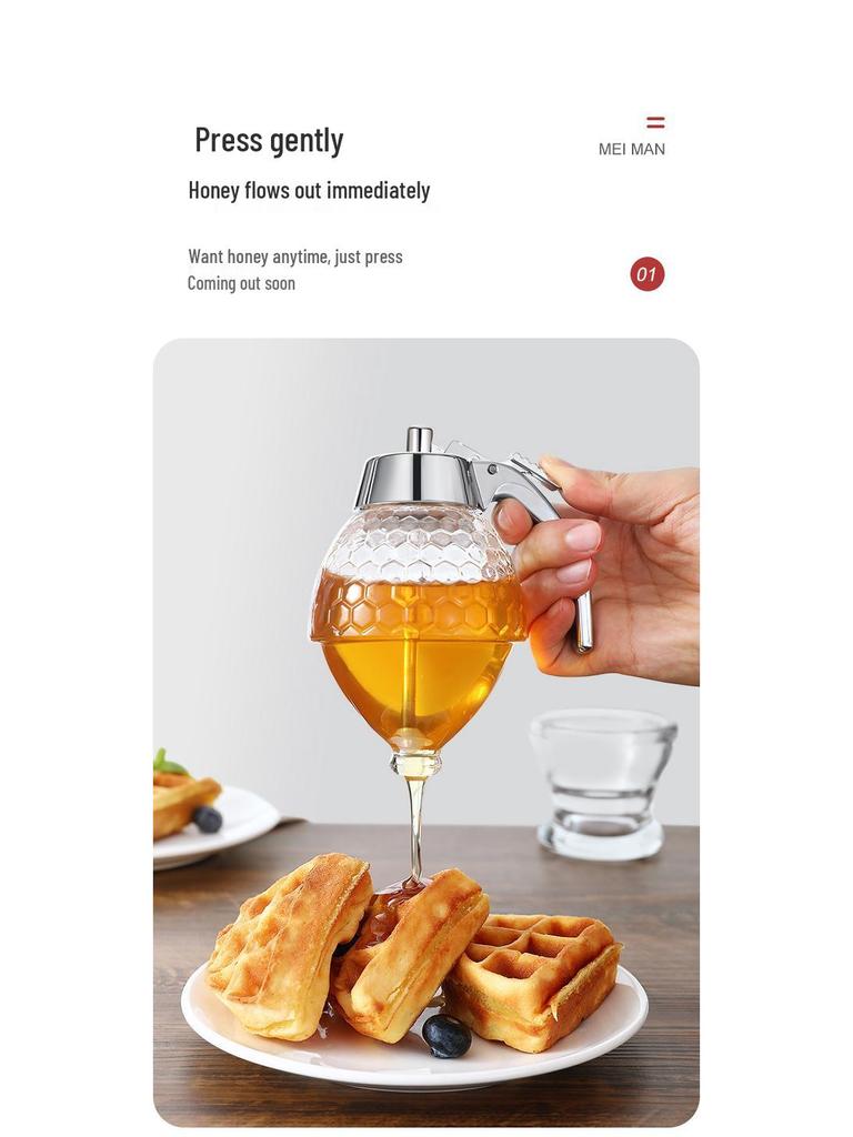 Innowacyjny Hermetyczny Szklany Dozownik Miodu i Syropu z Lejkiem i Podstawką