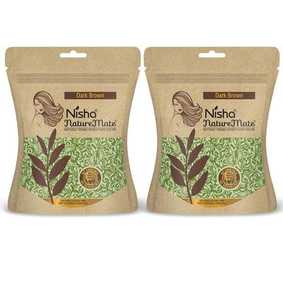 Nisha Nature Mate Henna Pulver Dunkelbraun Haarfarbe 45g X Packung mit 2 Dauerhafte Kräuter-Ammoniakfreie Farbe