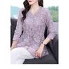 Lace Shirt Women's Long Sleeve Spring Autumn New V-neck Mid-length Waist Middle-aged Mother's Top Fashionable