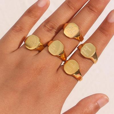 Minimalist Letter Word Suqare Stainless Steel Ring for Women, Engrave Jewelry Gift