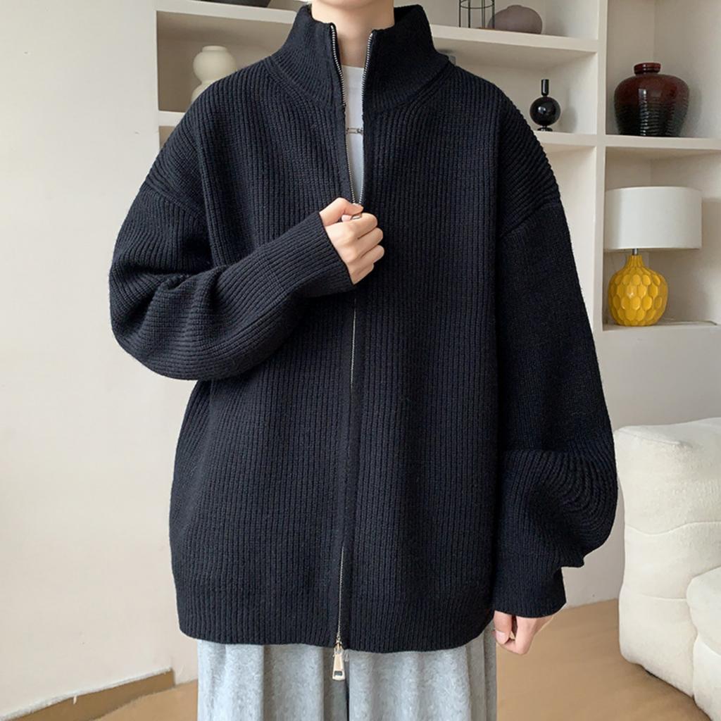 Men's Solid-color Loose Cardigan, Sweater, Knitted Sweater, Men's And Women's Stand-up Collar Zipper Jacket