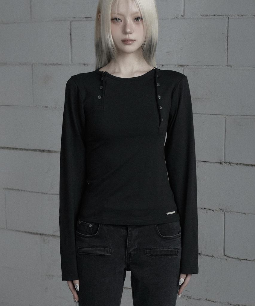 ETRE AU SOMMET Two-Line Button Long Sleeve (Black)