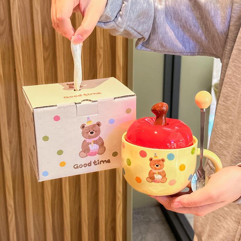 Cute and High-value Apple Rabbit Ceramic Cup Mug, New Girls Coffee Cup, Girlfriends Practical Gift