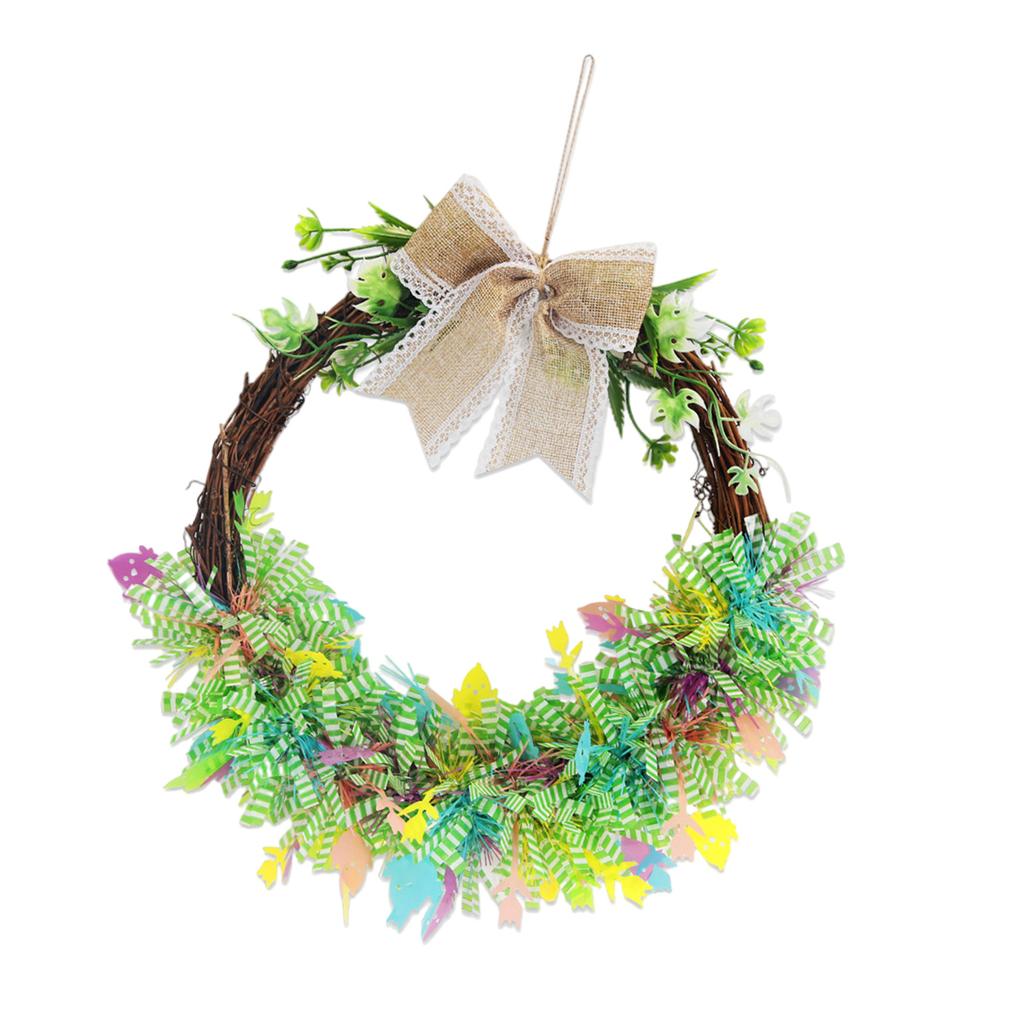Vibranted Easter Door Hanging Wreath Featuring Colorful Strips Bow Ties Elements for Festive Decoration