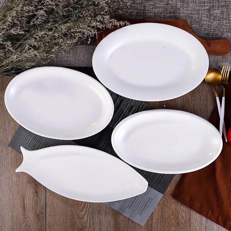 14-inch White Ceramic Oval Fish Plate