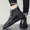 Men's Shoes 2025 Spring New Leather Surface Waterproof and Wear-resistant Side Zipper Black Trendy Shoes Men's High-top Soft-soled Casual Shoes