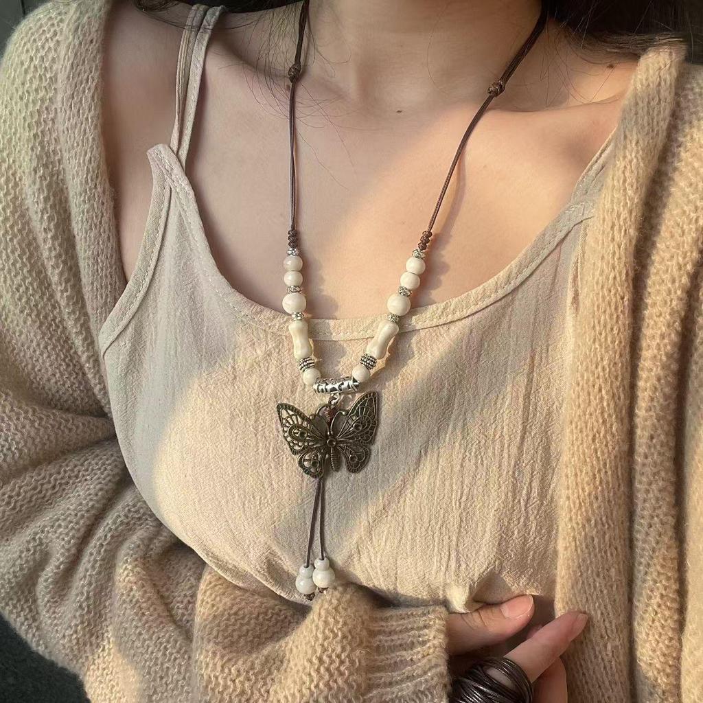 Qingge Ethnic-Style Butterfly Pendant Necklace for Women