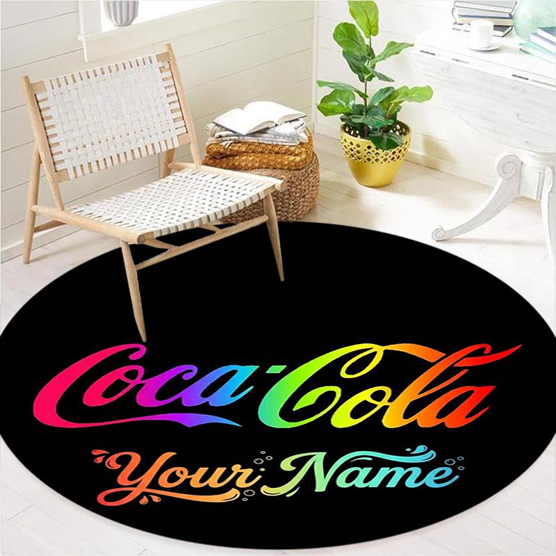 Coca Cola Rainbow Custom Name Round Area Rug Carpet Rug For Living Room Bedroom Sofa Playroom Decor Nonslip Floor Mat