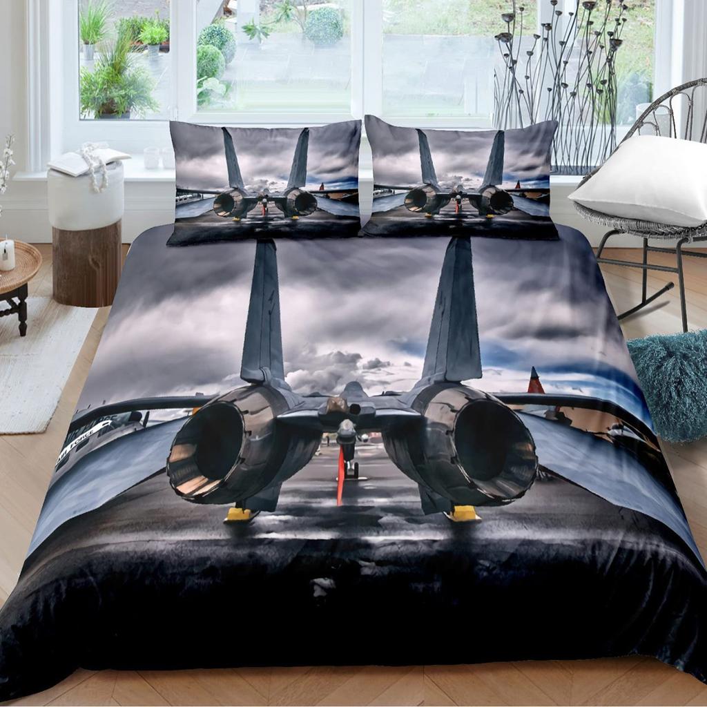 Aircraft Three-Piece Quilt Cover 3D Digital Printing Bedding Set Four Seasons Bed Cover