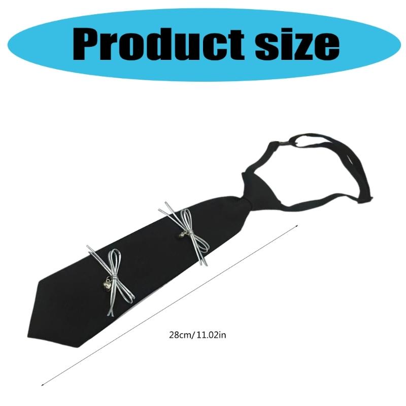Adjustable Pre Tied Women Necktie With Sweet Bowknot Embellished Elegant Campus Student Uniform Black Long Neck Tie