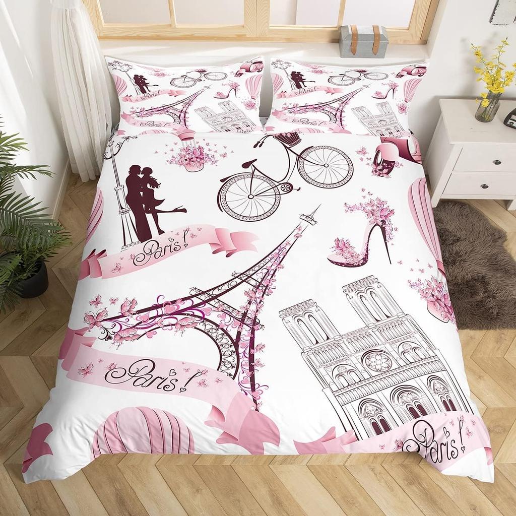 Eiffel Tower Duvet Cover Twin Full Queen King 3 Pcs Romantic Theme Bedding Set For Couple Adult Butterfly Print Comforter Cover