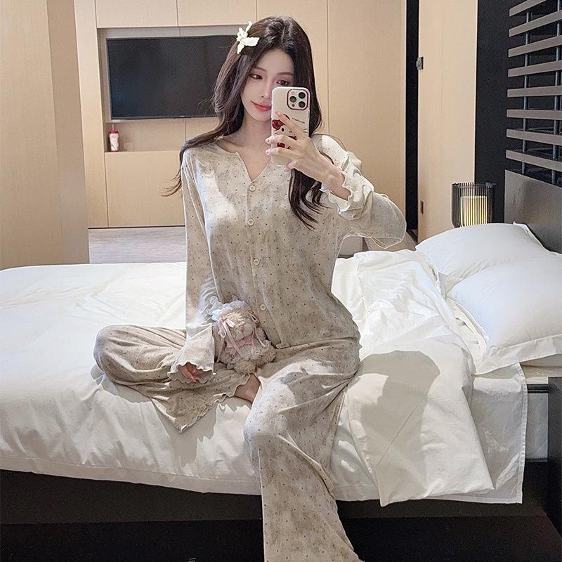

Oh Mida Spring Polka Dot Long Sleeve Modal Pajama Set for Women - Stylish Homewear & Outdoor Wear XL