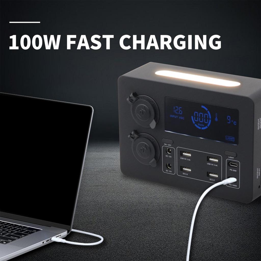 LCD Display Mini Power Box 12V 100W Power Box with LED Lights USB-C & QC3.0 Ports Control Hub for RV SUV Boats Emergency Outdoor