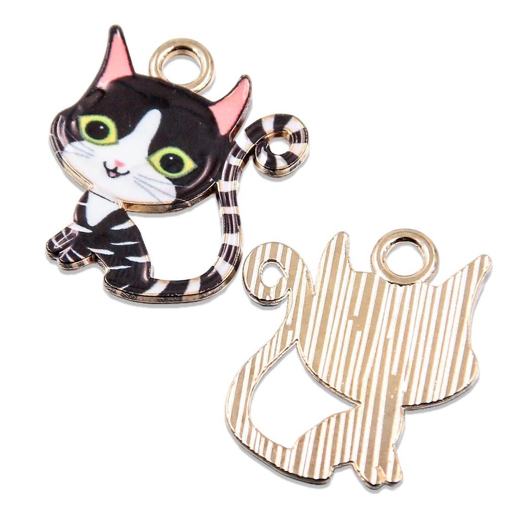 9-Color Creative Long-Tailed Cat Pendant (21x24mm, KC Gold) – Cute and Unique Ornament