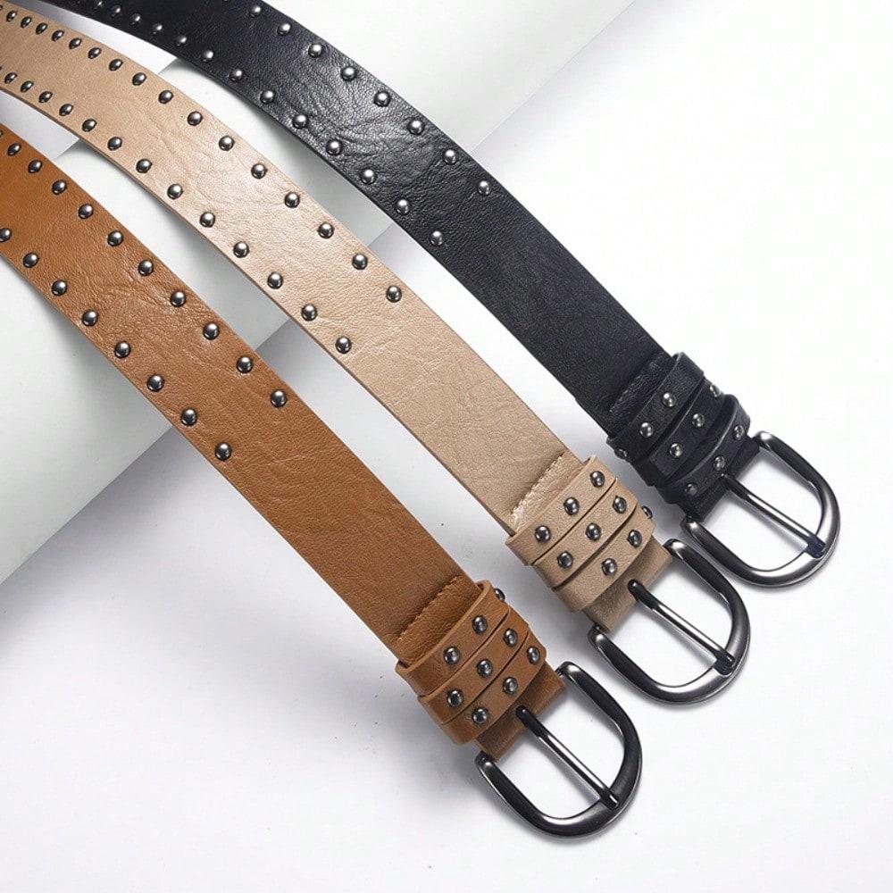 Double row rivet pin buckle women's belt retro punk decorative jeans fashion European and American style black