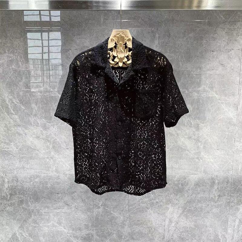 Elegante Mode Harajuku Slim Fit Herrenbekleidung Locker Lässig Sportlich All Match Hemd Eckiger Ausschnitt Ausgeschnitten Knopf Taschen Blusa