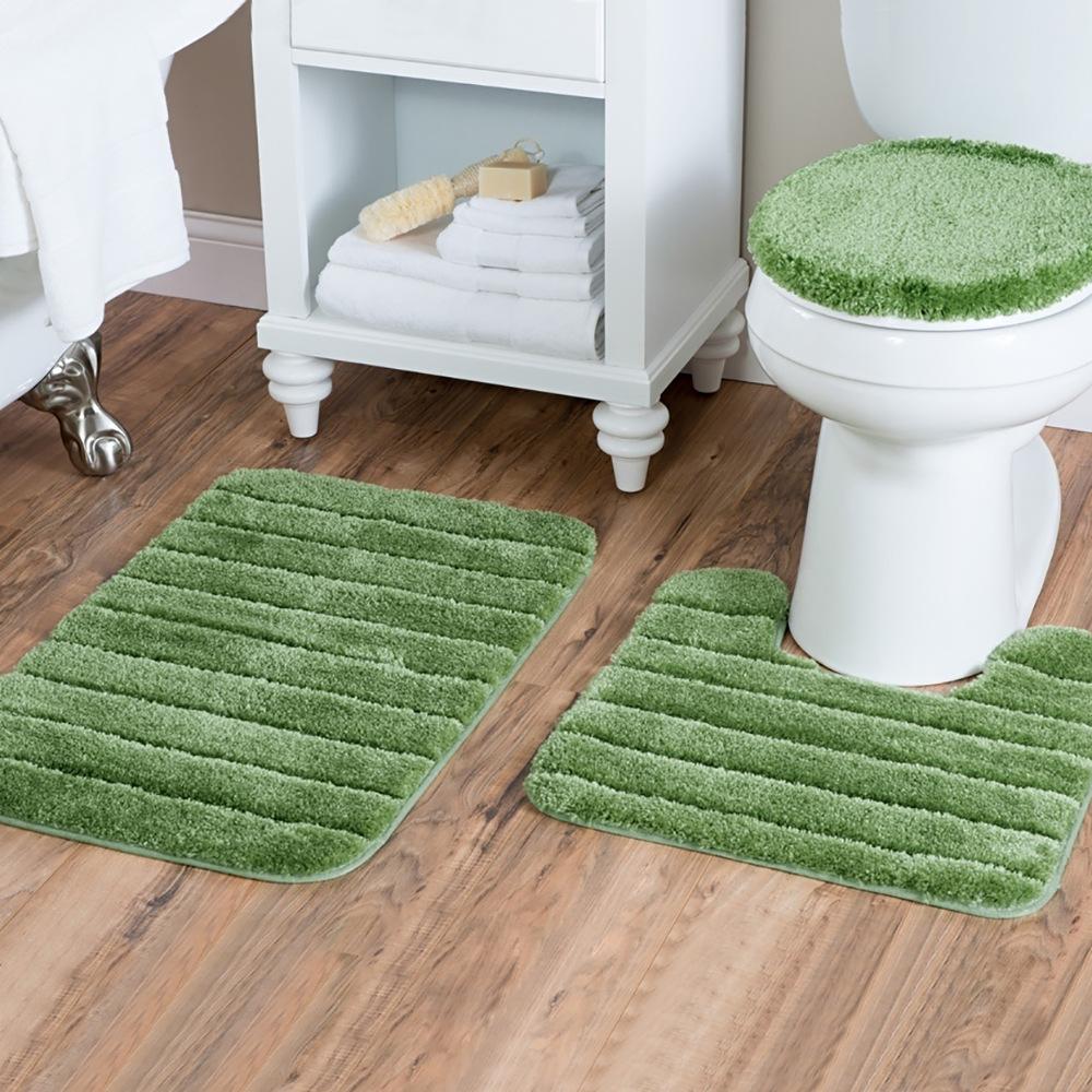 Set 3 pezzi Tappetino da bagno a tinta unita Set Tappeti da bagno con peli soffici Moderno Kit tappetini copriwater rettangolari 50*80 50*40 45*50cm