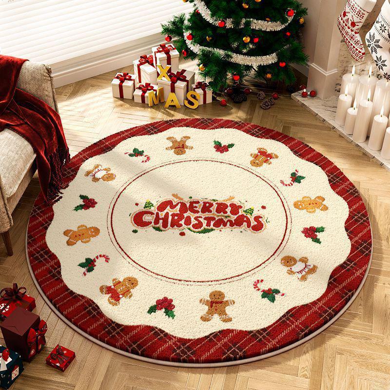 Round Christmas Cashmere Cartoon Mat: Non-Slip, Dirt-Resistant, Easy-Care Carpet for Living Room, Study, or Bedroom