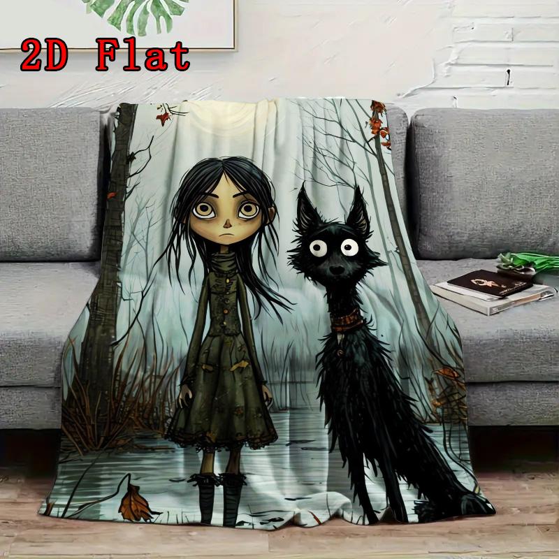 Goth Girl 2D Flat Pattern Flannel Blanket High Quality All Seasons Warmth and Comfort Perfect for Christmas Gifts.MMT0918112