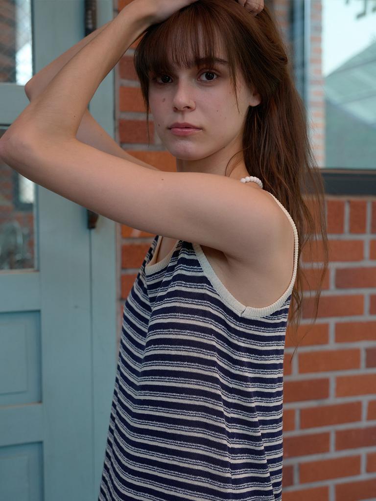 Elssibeui Stripe Sleeveless Knit Dress_Navy