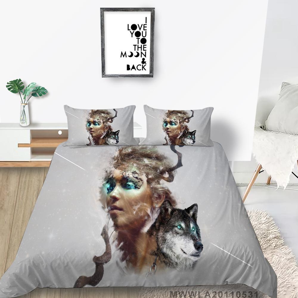 2023 New Style King Size Bedding Animals Home Bedclothes High Quality 3D Wolf Printed Luxury Comforter Cover Set with Pillowcase