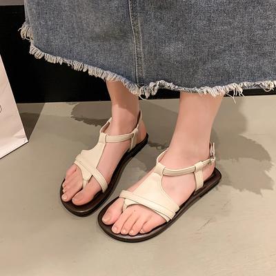 Fairy Wind Zehentrenner Damen Frühling und Sommer Neu Französische Lässige Mode Alle Bequem Rutschfest Flach Strandschuhe