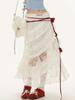 Women's Lace Skirt White Y2k Vintage Elegant Mid-length Skirt Ruffled Elastic Waist Korean Fashion Clothing