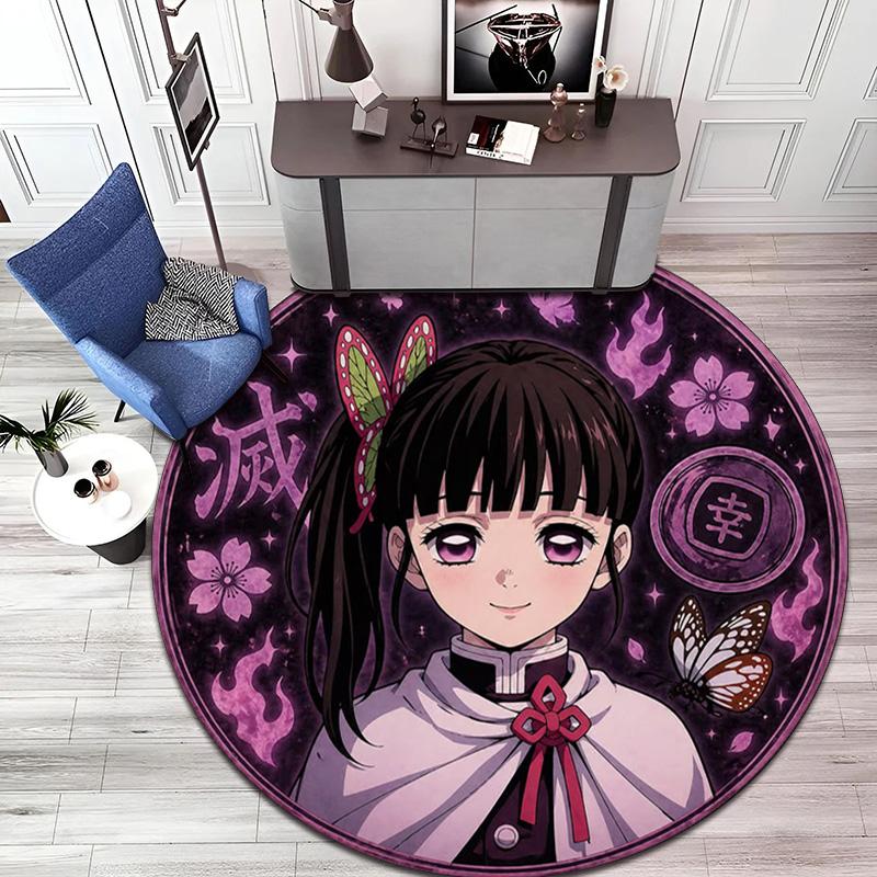 Classic Japanese-style Cartoon Demon Slayer Round Rug, Home Soft Decorative Anti-slip Yoga Mat and Chair Mat, Outdoor Floor Mat Carpet K5