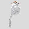 INCERUN Men Sleeveless See Through Mesh Sheer Ruffled Polka Dot Tank Tops