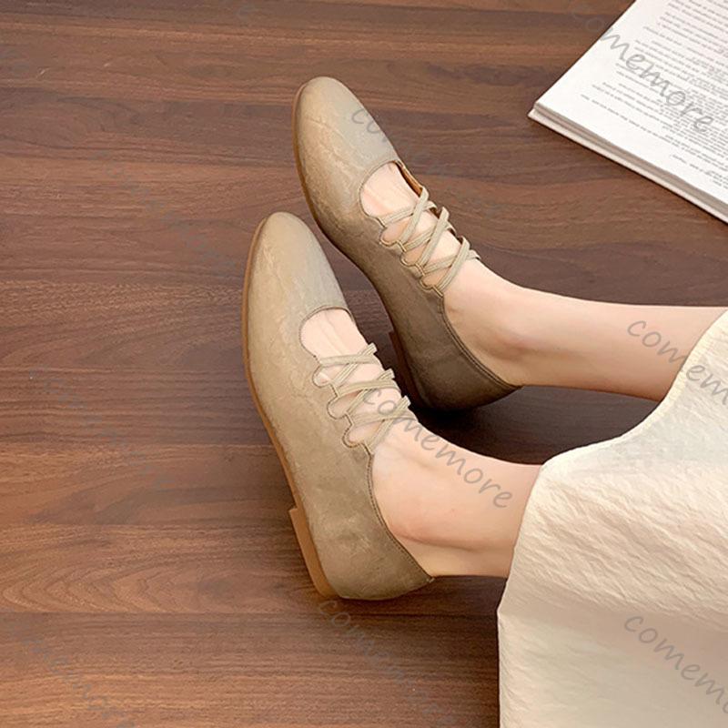 Fashion Comemore 2025 Autumn New Flat Cross Elastic Band Single Shoes Soft Sole Casual Slip On Ballet Style Solid Flats Shoes for Women