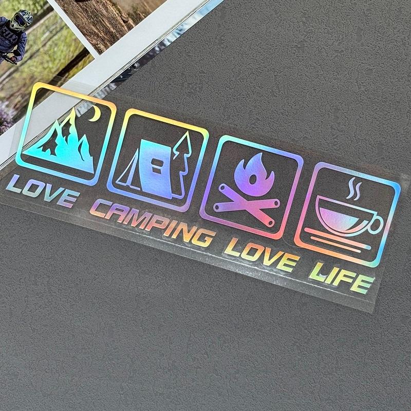 

CANPING LOVE LIFE Наклейки для кемпинга на автомобиль Wilderness Campfire Adventure Car Decoration Stickers Coffee RV Off Road Водонепроницаемые 25X7.5cm