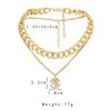 Punk style hip hop double layer thick chain choker necklace fashionretro coin pendant necklace