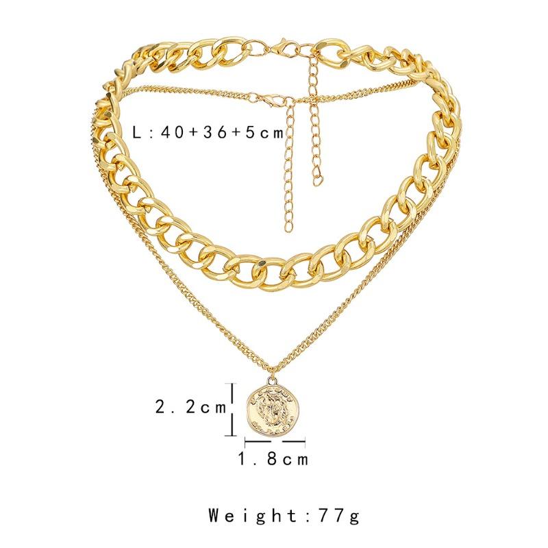 Punk style hip hop double layer thick chain choker necklace fashionretro coin pendant necklace