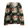 Women's Casual V-Neck Long Sleeve Knitted Christmas Print Pullover