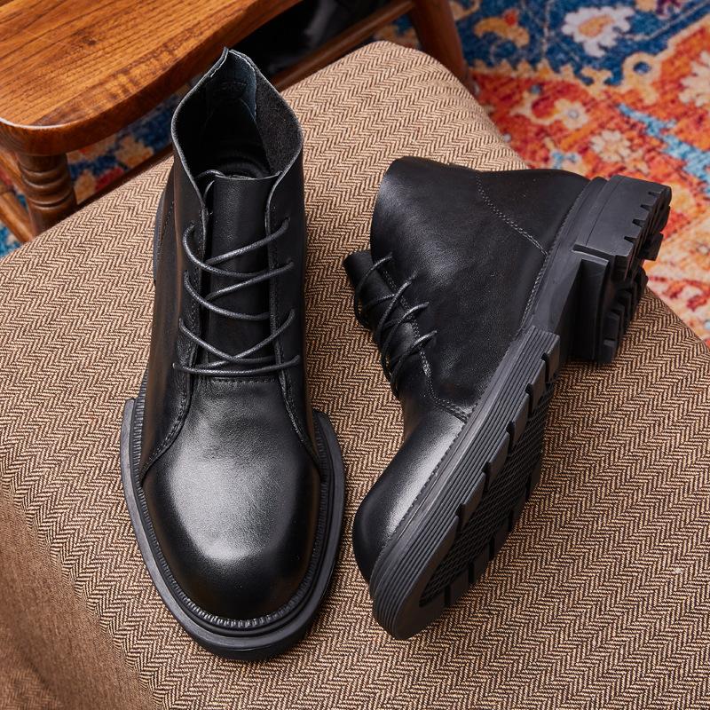 Martin Boots Men'S High-Top British Overalls Boots Versatile Trendy Shoes Winter Velvet Leather Short Boots Snow Boots