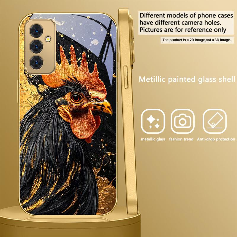Brave Golden Rooster For Samsung A 31 32 A33 A34 35 14 A15 13 A16 25 26 50 52 53 54 55 56 70 71 72 73 Golden glass phone case