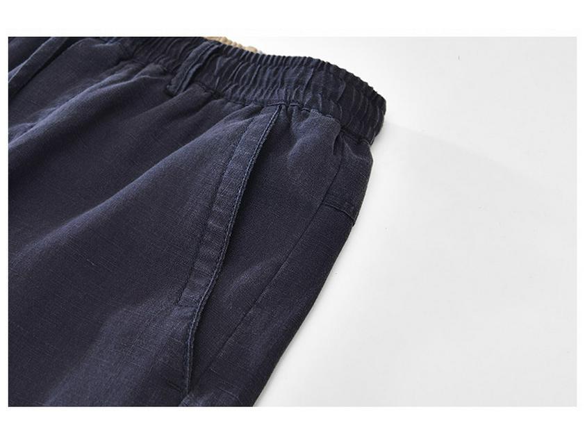 L8245 Elastischer Bund Leinen Tencel Mischung Gerades Bein Lockere Hose - Atmungsaktive Lange Hose