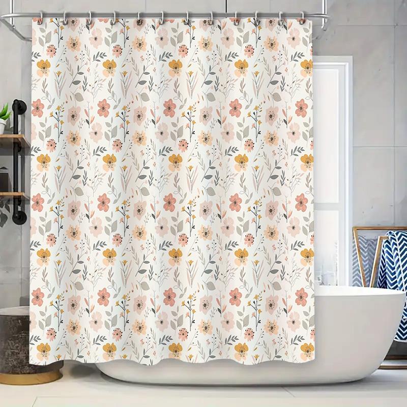 

Floral Shower Curtain Botanical Pattern Waterproof Fabric Bathroom Decor Vintage Farmhouse Style Washable Liner W60H190(CM)-1 Pcs