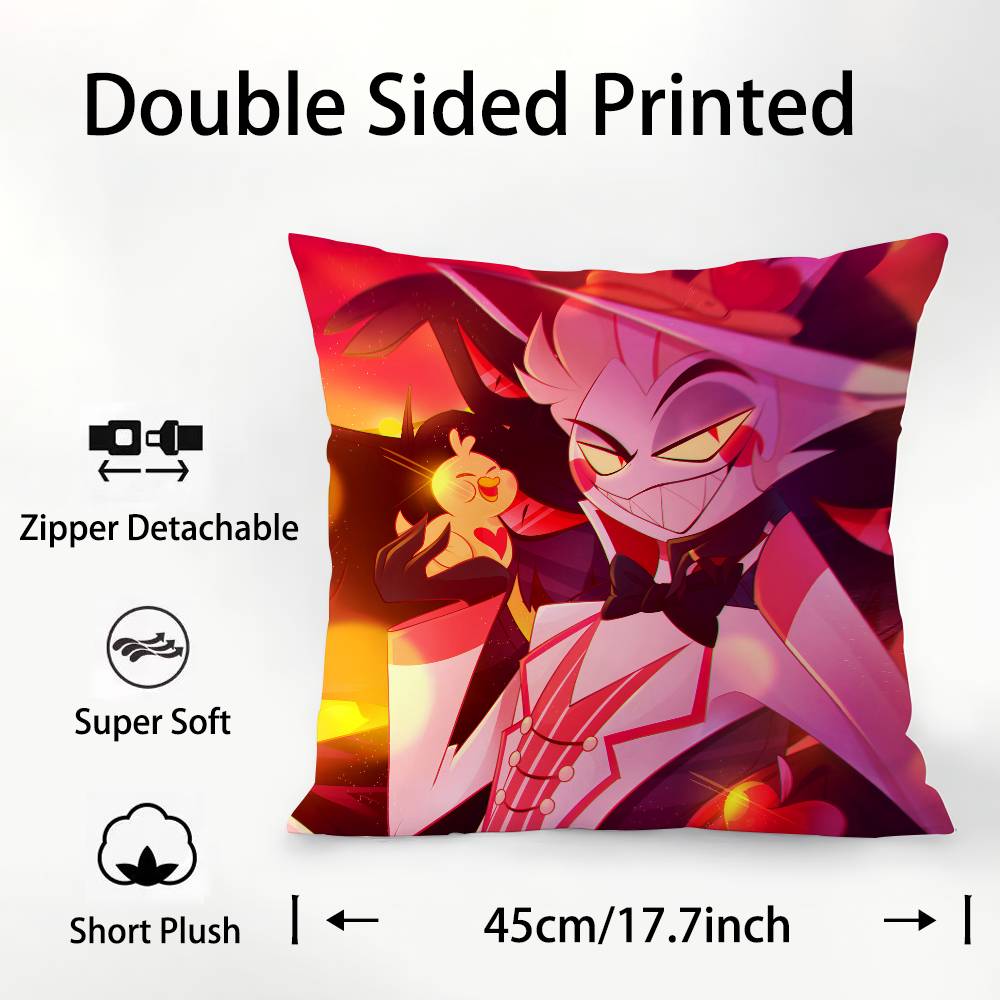 Anime H-Hazbin Hotel Alastor Pillow Case Square Double‑Sided Print Cushion Case For Sofa Home Bedchamber Decor Gift