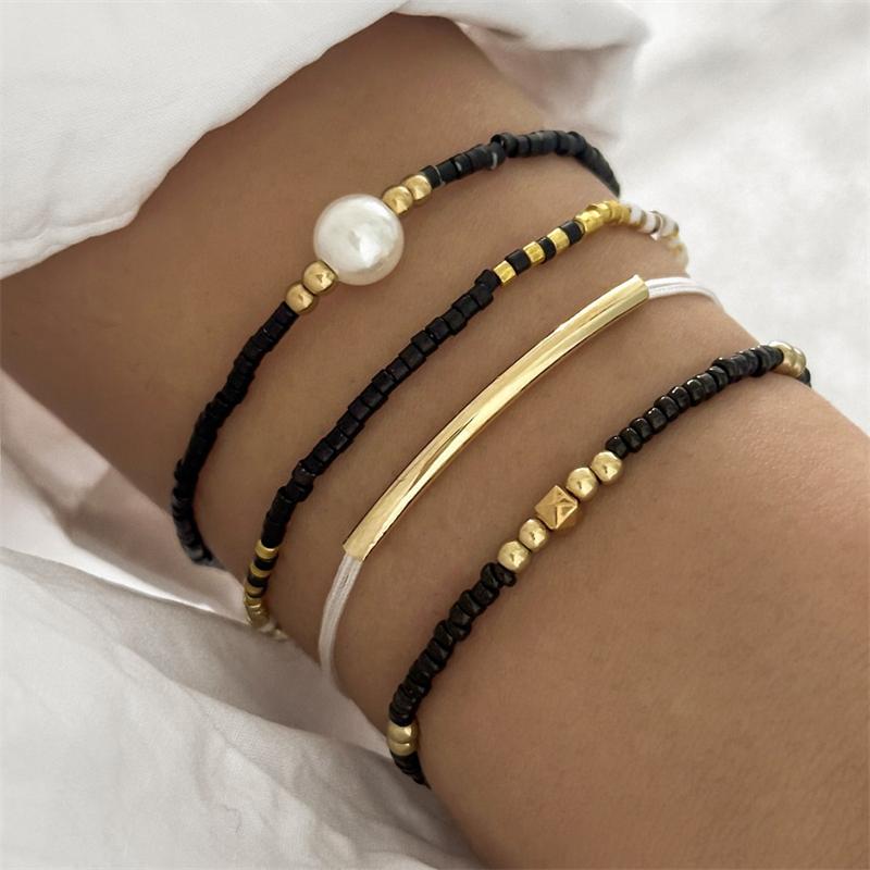 Vintage Star Crystal Rice Bead Bracelet Set for Women Delicate Beaded Stackable Design Bracelet Girls Party Jewelry Accessory