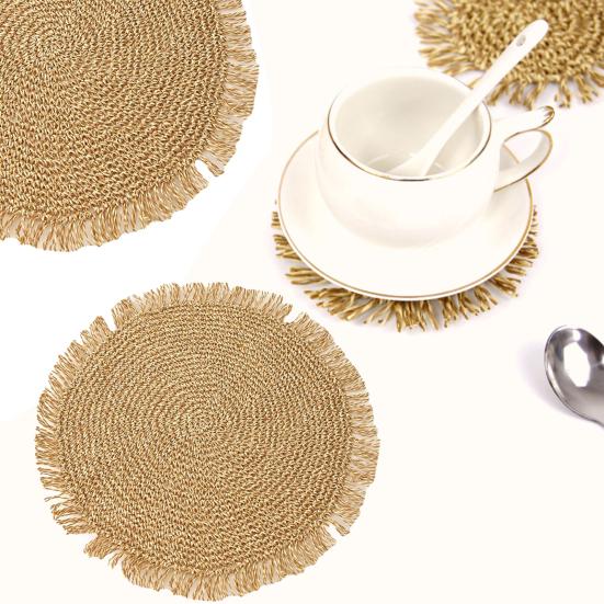 Heat Resistant Placemat with Tassel Edge Non-Slip Table Mat for Cups Plates Round Decorative Kitchen Dining Accessories