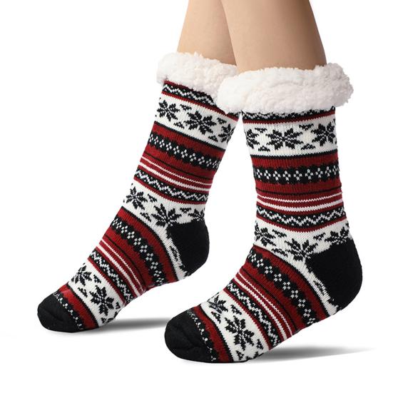 Ultra-thick Cashmere Slipper Socks Winter Warm Fuzzy Home Socks with Non-Slip Silicone Grips for Women Men